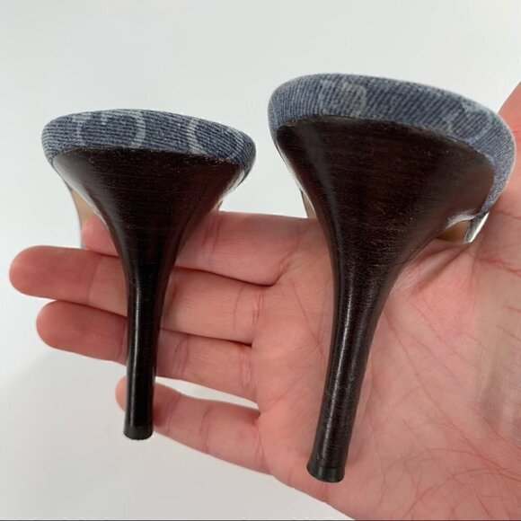 Guess promise heels 5.5 denim blue Jean rhinestone slip on slides Y2k vintage - Picture 9 of 13